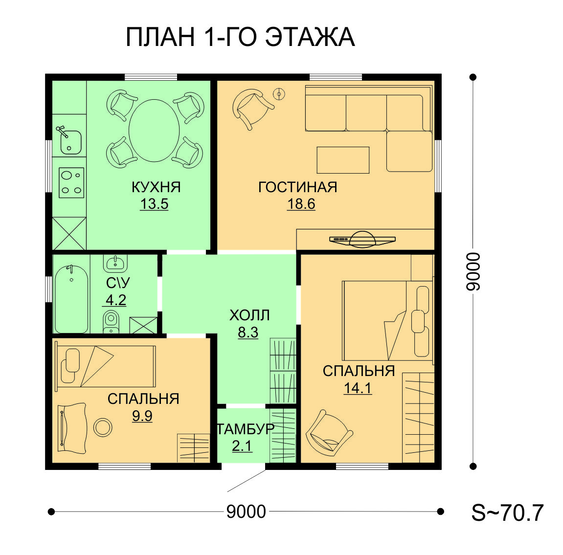 Проект ССК-72 О — дом 9х9 72 кв.м. — до 80 кв.м. от ССК-ДОМ